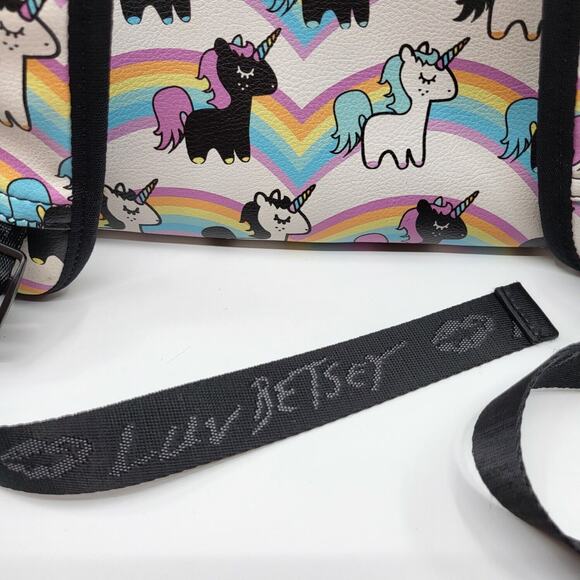 Luv‎ Betsey Backpack Womens OS White Rainbow Unicorn Pom Pom Betsey Johnson Bag
